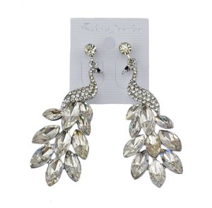 Fashion retro silver plated rhinestone earrings crystal peacock theme women jewelry