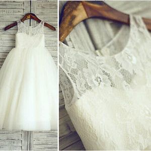 2020 Wedding Party Comunhão Flor Nova Adorável Branco / Marfim menina Vestidos vestido de baile Meninas Pageant Vestidos Crianças Lace Tulle Vestido