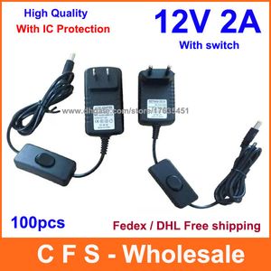 12V 2A Power Supply With Switch ON/OFF ON / OFF For Led Strip High Quality 100pcs Fedex/DHL Free shipping
