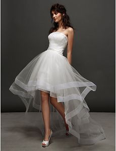 2016 New Hot Fashion Free Shipping Ball Gown Ivory Asymmetrical Strapless Sleeveless Tulle Wedding Dresses 003