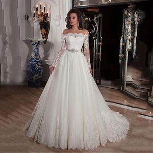 Elegant Long Sleeves A-line Wedding Dresses Bateau Neck Lace Appliques Vestios De Novia Bridal Wedding Gowns vestido de noivas