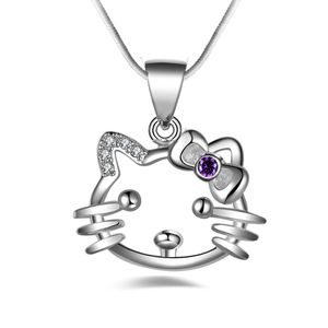 Free shipping fashion high quality 925 silver Cat With purple diamond jewelry 925 silver necklace Valentine's Day holiday gifts hot 1661