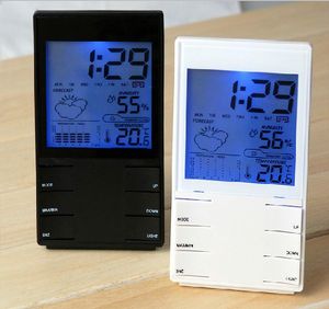 Mode Indoor HTC-2S Hochpräzises elektronisches Hygrometer-Thermometer mit 3,4-Zoll-LCD und Kalenderwecker mit zwei Sensoren Schwarz Weiß