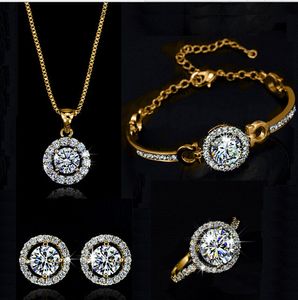 Zircon Weddings Costume Jewelry Sets (Bracelet,earring ,ring ,necklace )Rhinestone Crystal Costume Jewelry for women