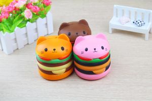 도매 Squishy 9.5 * 8.5 * 8.5CM 고양이 헤드 버거 천천히 상승 부드러운 동물 컬렉션 장식 고양이 머리 포장 액세서리