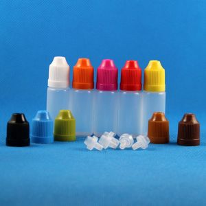 100 set 10ml 1/3 oz plastik damlalık şişeleri Çocuk güvenliğine dayanıklı kapaklar çok renkli sıvılar meyve suyu yağ boya akısı özü göz damlası salin depolama 10 ml