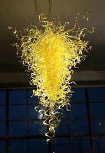 Elegante arte amarela candelabros lâmpada pingente elegante sala de jantar led luzes estilo lustre de vidro soprado