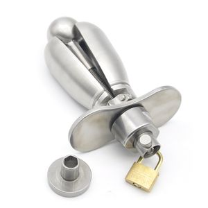 Aço inoxidável Openable Alongamento Anal Plug Beads com Bloqueio Expandindo Anus Butt Appliance Chastity Dispositivo BDSM Fetish Sex Toy