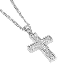 New Iced Sand Blast Pendant Charm For Women Gold Silver Color Cross Pendant Necklace Chain Men's Hip hop Jewelry