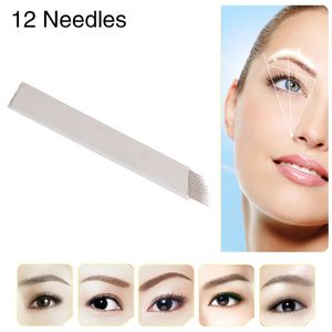 Wholesale-100pcs/lot Chuse S12 Fashion Permanent Eyebrow  Tattoo Bevel Blades 12 Needles for Manual Tattoo Pen Free Shipping