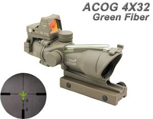Tactical Trijicon ACOG x32 Real Fiber Source Green Illuminated Rifle Scope With RMR Mini Red Dot Sight Dark Earth