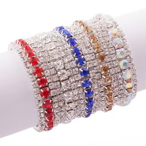 Bracelet De Tennis 3 Rangées achat en gros de Nouveaux couleurs Femmes Femmes de rangées Strass Cristal Crystal Tennis Spring Bracelets pouces bijoux