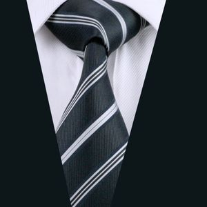 Silk Mens Slipsar Black Gray Stripe Classic 8.5cm Bredd Jacquard Woven Business Formal Work Meeting D-0634