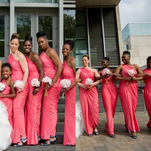 Custom Long Bridesmaid Dresses 2015 Plus Size Sexig One Shoulder Stunning Water Melon Sheath Backless Spandex Maternity Bridesmaids Dress