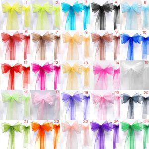 Partihandel-10st / set Ny organza stol Sashes båge bröllop och evenemang levererar fest dekoration 25 färger