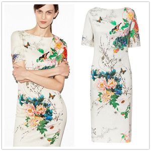 Promoção! Estilo euramerican mulheres peônia estampa floral cheongsam vintage bodycon dress moda feminina vestido de manga curta zy153