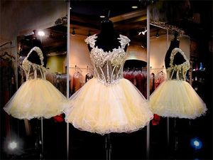 Short Prom Dresses Capped Exposed Boning Beads Quinceanera Dresses Evening Gowns Tiered Princess Customize Cocktail Party Dresses