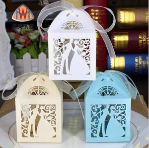 Лазерная резка полые жених и невеста Лента свадьба душа ребенка пользу подарок ленты конфеты коробки коробки