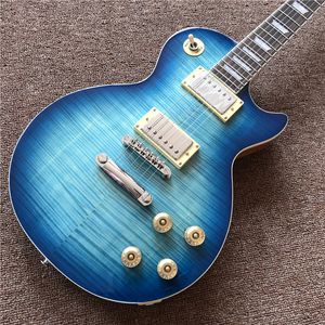 Guitarra eléctrica estándar de alta calidad en color de ráfaga azul con color de madera natural de la parte posterior, venta al por mayor caliente de la guitarra