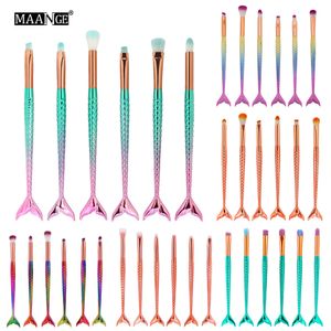 Maange Professional 6 Pcs Mermaid Makeup Brushes Set Foundation Powder Eyeshadow Eyeliner Lip Concealer Blending Cosmetic Tools