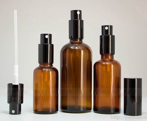 Groothandel ml ml ml Amber glazen spuitflessen voor eliquide olie parfum met zwart cap spuitpomp stks in voorraad verkoop