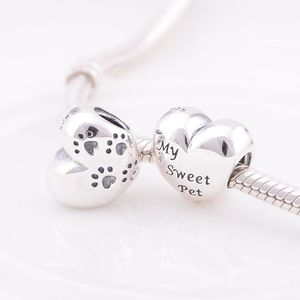 Silver Beads Fits Pandora Original Charms Bracelet 100% 925-Sterling-Silver My Sweet Pet Heart Charm Bead Women DIY Fine Jewelry Findings