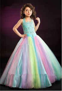 Beautiful Rainbow Flower Girls Dresses Vestido de aniversário para meninas Vestido de aniversário personalizado