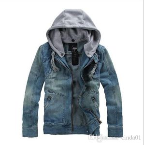 Hooded Jean Jackets großhandel-Denim Blue Jean Jacken Mäntel Männer Herbst Winter Mit Kapuze Casual Jacke Plus Size Outwears Abnehmbarer Hut