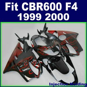 7Gifts + Injection molding customize for HONDA fairings CBR600 F4 1999 2000 red flame in black 99 00 cbr 600 f4 fairings kits ECFG