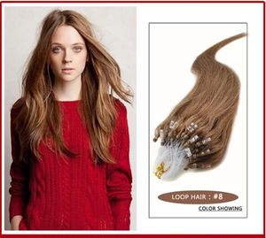 Wholesale - 0.8g/s 200S/lot 14"- 24" Micro rings/loop Indian remy Human Hair Extensions hair extention, #8 light brown