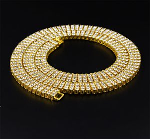 Męskie złoto posrebrzane Iced Out 3 rzędy symulowany diament Bling Bling łańcuch tenisowy naszyjnik 30 cali długa długość Hip Hop biżuteria