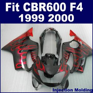 100% Väginsprutningsgjutning för Honda Fairing Parts CBR 600 F4 1999 2000 Svart röd flamma CBR600 F4 99 00 Anpassad Fairing ISDF