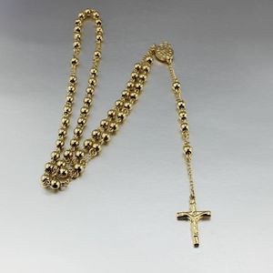 Colliers Croix D'or 14k achat en gros de Pendentif Colliers Collier de chapelet Croix Jésus en acier inoxydable plaqué or pour hommes et femmes Chaîne de perles