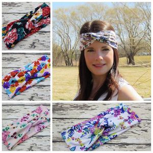 Women Cross Twisted Knot printing Bohemian Hair Accessories Headbands Cotton Fabric Turban Twist Head Wrap Rabbit Ears Hairband FD6563