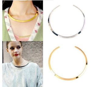 Partihandel-Fashion Womens Gold Silver Tone Curved Mirrored Metal Choker Collar Motted Bib Halsband