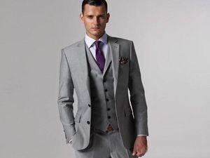 High Quality Light Gray Wedding Suits Wedding Tuxedos (Jacket+Pants+Vest) Bridegroom Grom Wear Custom Made