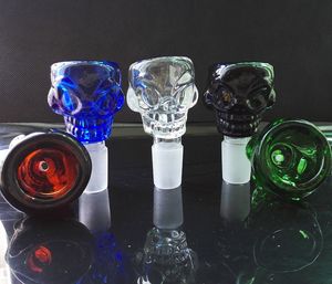 Gekleurde glazen schedel kruidhouder kom 14.5mm / 19mm gewricht 7 mm dik voor glazen waterleiding en bongs percolators asvanger