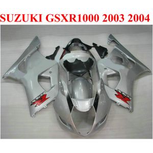 100% Fit for SUZUKI 2003 2004 GSXR 1000 fairing kit K3 k4 GSXR1000 03 04 silver black fairings set JD48