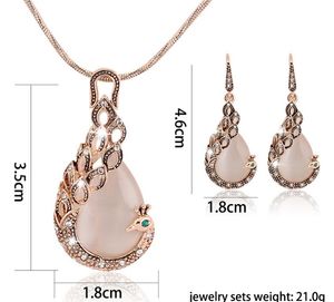 Wedding Jewelry sets New Fashion rose Gold Filled opal Crystal Peacock Necklace Earring Set for women DB