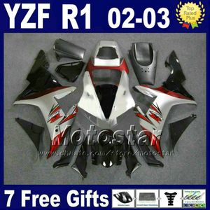 Röd silverkropp för Yamaha 2002 2003 YZF R1 Fairings Set Injektionsgjuten kit 02 03 R1 Fairing Kits ABS Bodywork 27rD