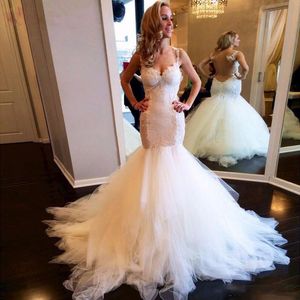 Glamorous Aplikler Dantel gelinlik mermaid vestido de noiva Gelin Elbiseler 2018 Geri Gelinlikler See Through