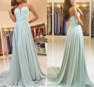 Sage Mint Green Chiffon Lace Prom Dress Long Sweetheart Neckline Backless Dresses Party Evening Sweep Train Vestidos