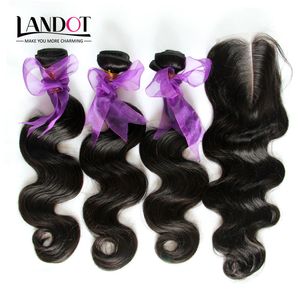 Indian Virgin Hair Body Wave med stängning 7a Obehandlat Human Hair Weave 3 Bundlar och 1 st Top Lace Stänger Naturliga svarta Remy Extensions