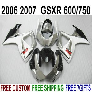 Zestaw motocyklowy ABS dla Suzuki GSXR600 GSXR750 06 07 K6 GSXR 600/750 2006 2007 Silver Black Fairings Set V10F