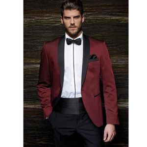 Jeden przycisk Burgundy Groom Tuxedos Groomsmen Męskie Prom Garnitury BrideGroom 2 (Płaszcz + Spodnie) Wykonane