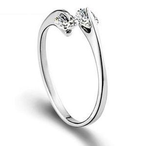 Бесплатная доставка 925 пробы серебряное кольцо телестезия двойной кристалл открытый дизайн простые обручальные кольца женщина ювелирные изделия EH128