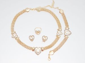 Dubai 18K Gold Plated Heart Shape Necklace Set Fashion Crystal Wedding Bridal Costume Jewelry Ses252E