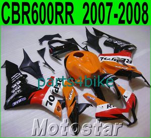 Injektionsgjutning Motorcykeldelar till Honda Fairings CBR600RR 2007 2008 Svart Orange Repsol Custom Fairing Kit CBR 600RR F5 07 08 LY32