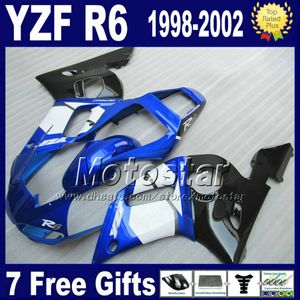 Kroppsarbete för Yamaha YZF600 98-02 Vit Blå Svart Fairing Kit YZFR6 YZF-R6 1998 1999 2000 2001 2002 Fairings Set YZF600 VB88