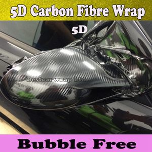 Premium Black 5D Carbon Fiber Vinyl Wrap Car Wrap Film Air Bubble Free Gloss 5D Carbon Fiber Fordon Inpackning Filmstorlek 1.52x20M/Roll